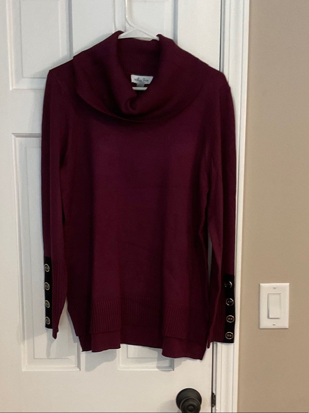 Melissa Paige Burgundy Cowl Neck Sweater with Button Cuffs
